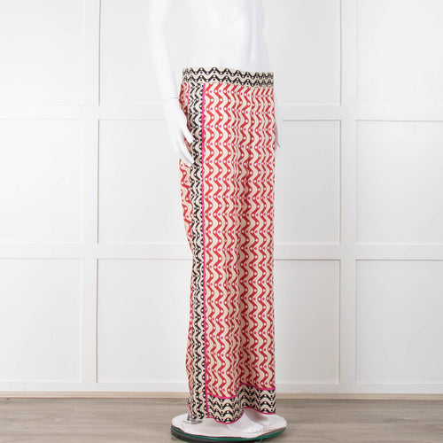 Sandro Cream Red Black Pink Star Wave Print Trousers