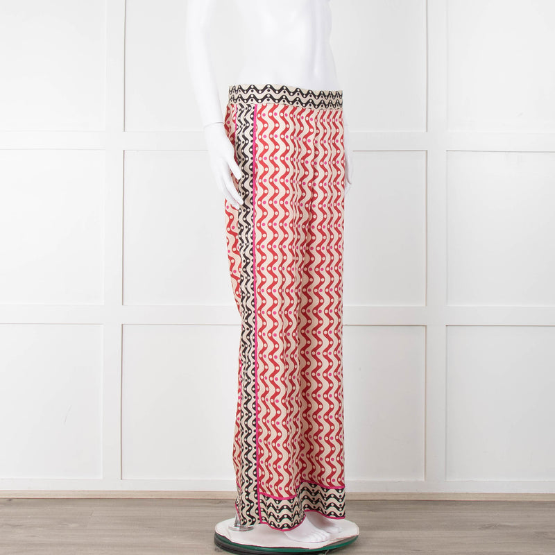 Sandro Cream Red Black Pink Star Wave Print Trousers