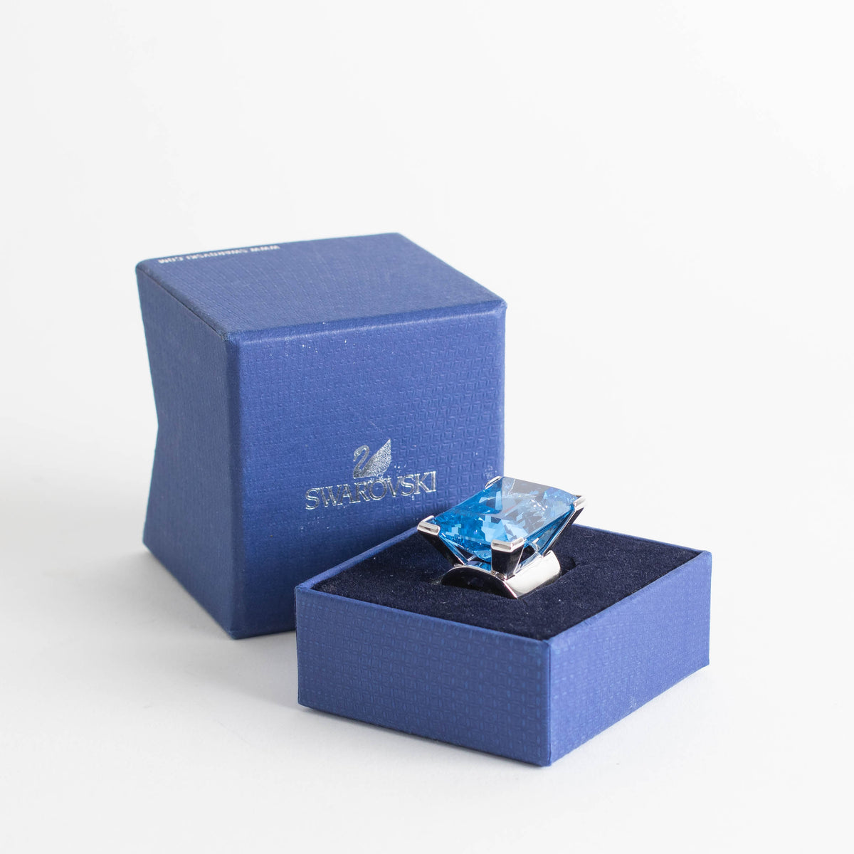 Swarovski Silver Blue Moonshine Crystal Statement Ring