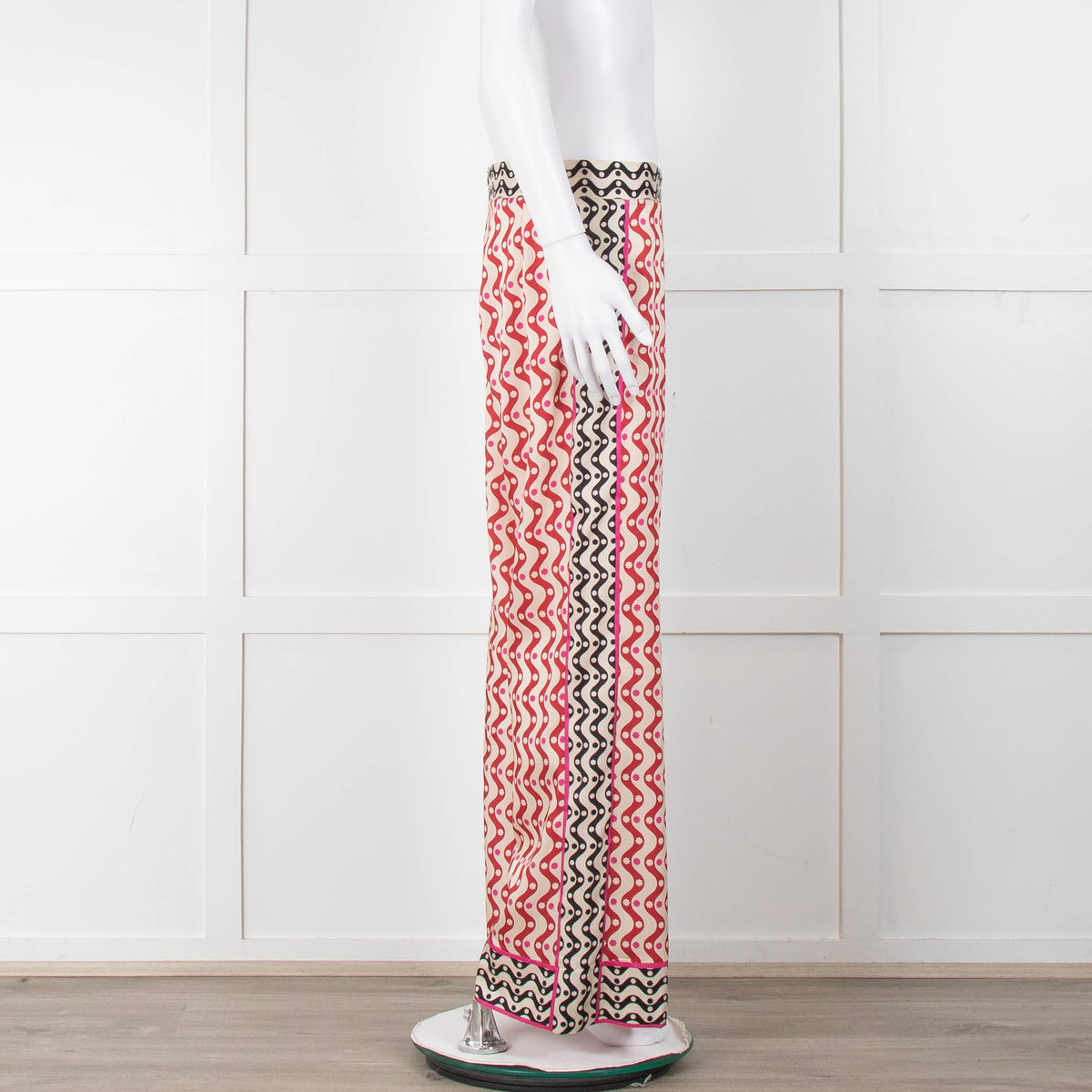 Sandro Cream Red Black Pink Star Wave Print Trousers