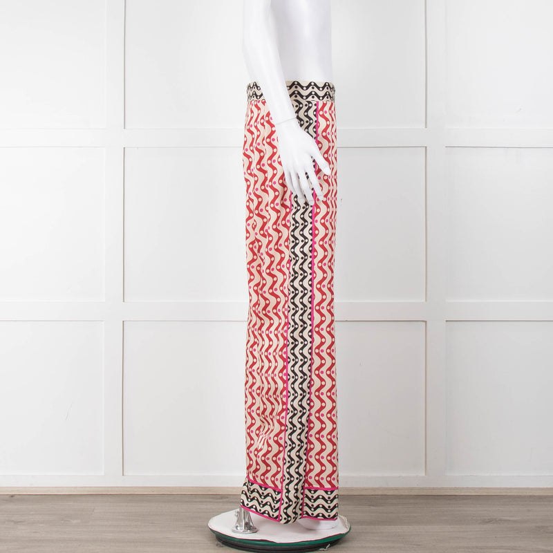 Sandro Cream Red Black Pink Star Wave Print Trousers