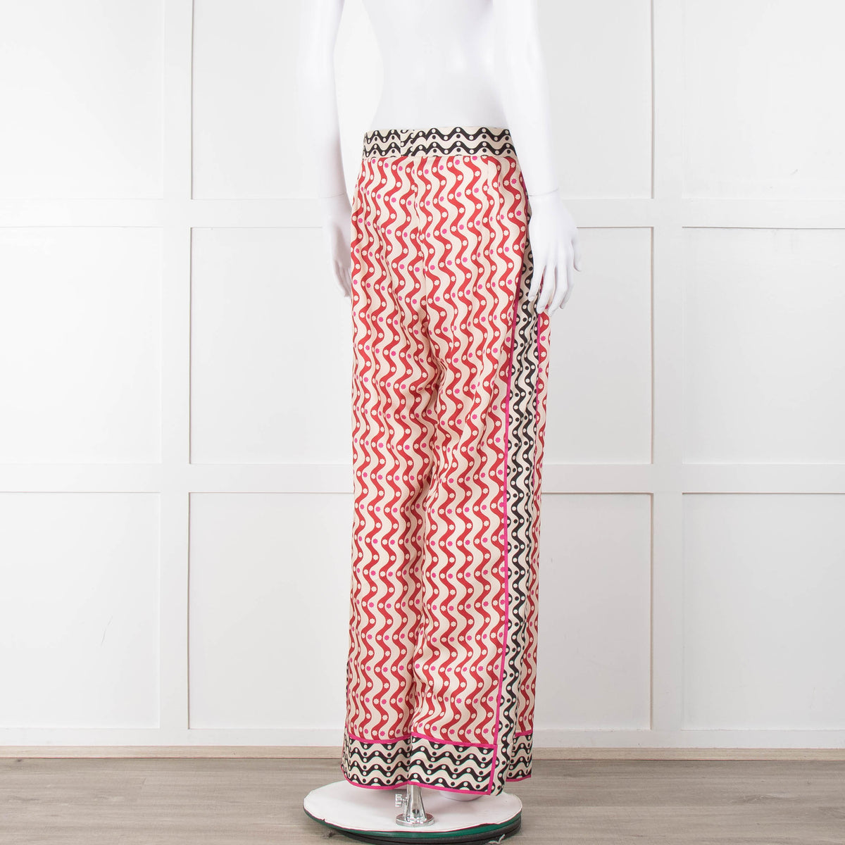 Sandro Cream Red Black Pink Star Wave Print Trousers