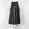 Emilia Wickstead Black Faux Leather Pleated Midi Skirt