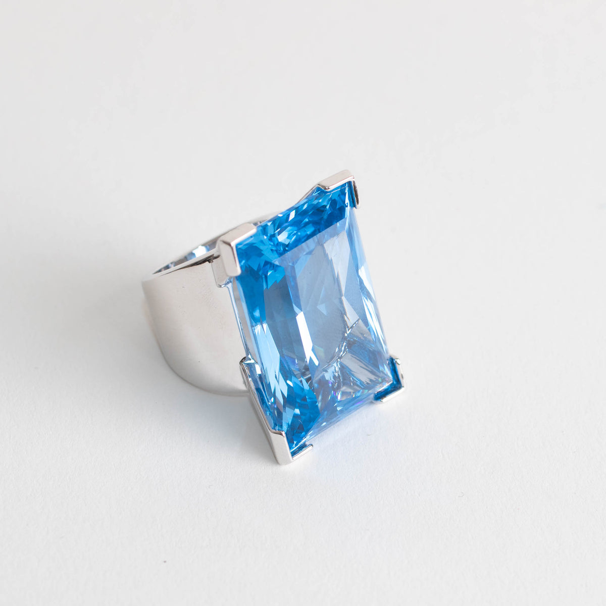 Swarovski Silver Blue Moonshine Crystal Statement Ring