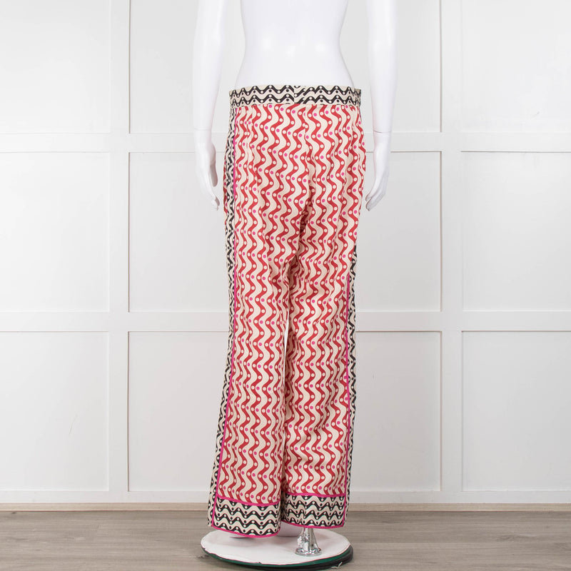Sandro Cream Red Black Pink Star Wave Print Trousers