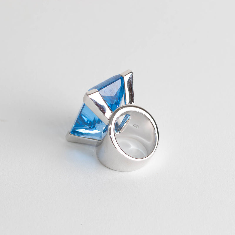 Swarovski Silver Blue Moonshine Crystal Statement Ring
