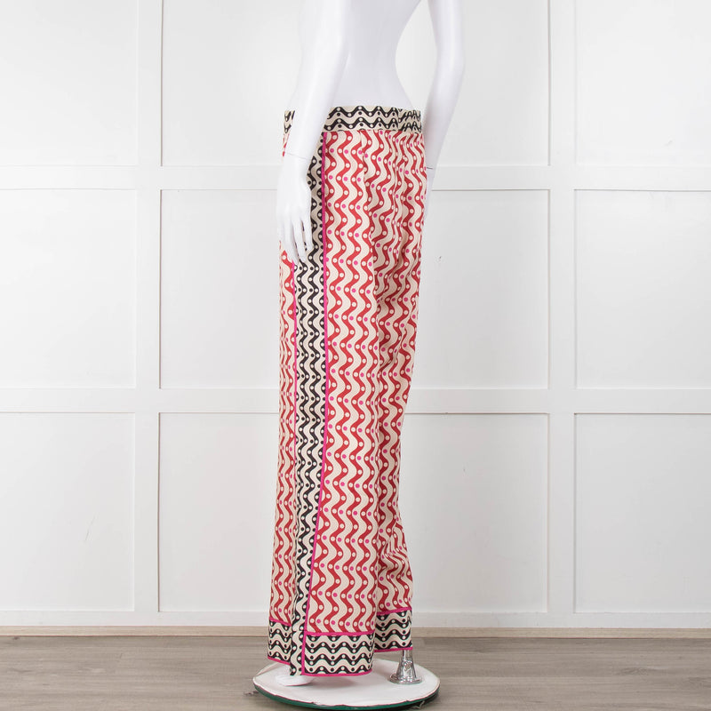 Sandro Cream Red Black Pink Star Wave Print Trousers