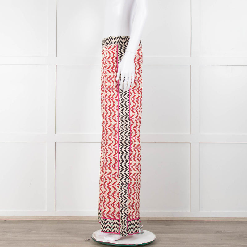 Sandro Cream Red Black Pink Star Wave Print Trousers