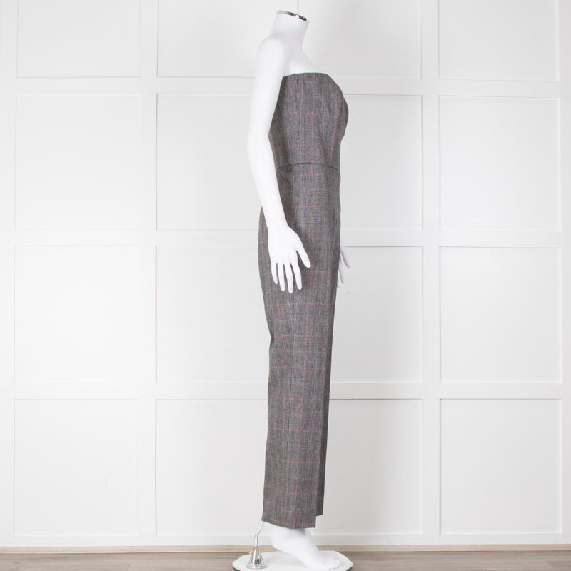 Pallas Grey Red Check Wool Strapless Jumpsuit