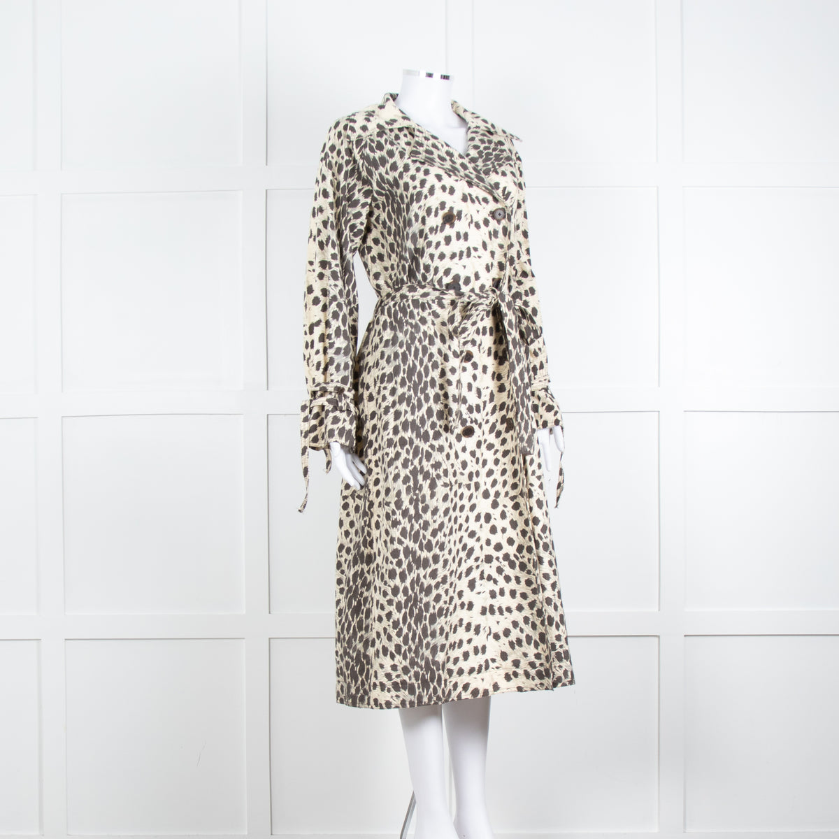 Sea New York Cream Grey Leopard Print Trench Coat