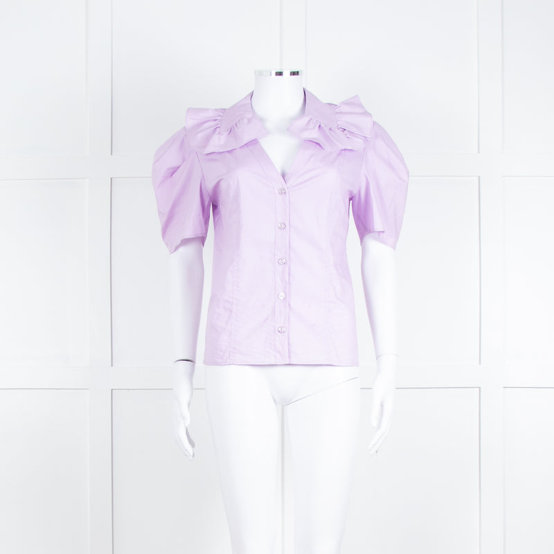 Twinset Actitude Lilac Frilled Collar Short Sleeve Cotton Top