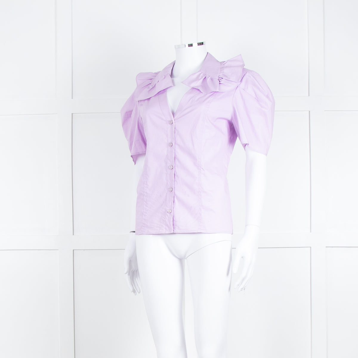 Twinset Actitude Lilac Frilled Collar Short Sleeve Cotton Top