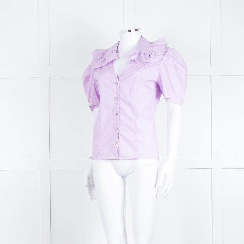 Twinset Actitude Lilac Frilled Collar Short Sleeve Cotton Top