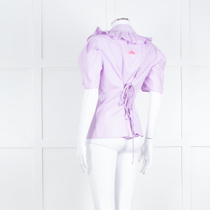 Twinset Actitude Lilac Frilled Collar Short Sleeve Cotton Top