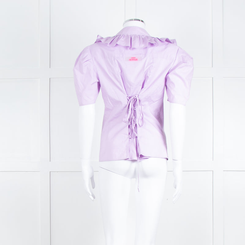 Twinset Actitude Lilac Frilled Collar Short Sleeve Cotton Top