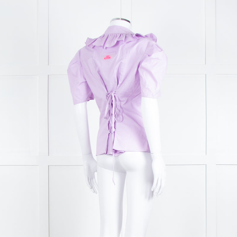 Twinset Actitude Lilac Frilled Collar Short Sleeve Cotton Top