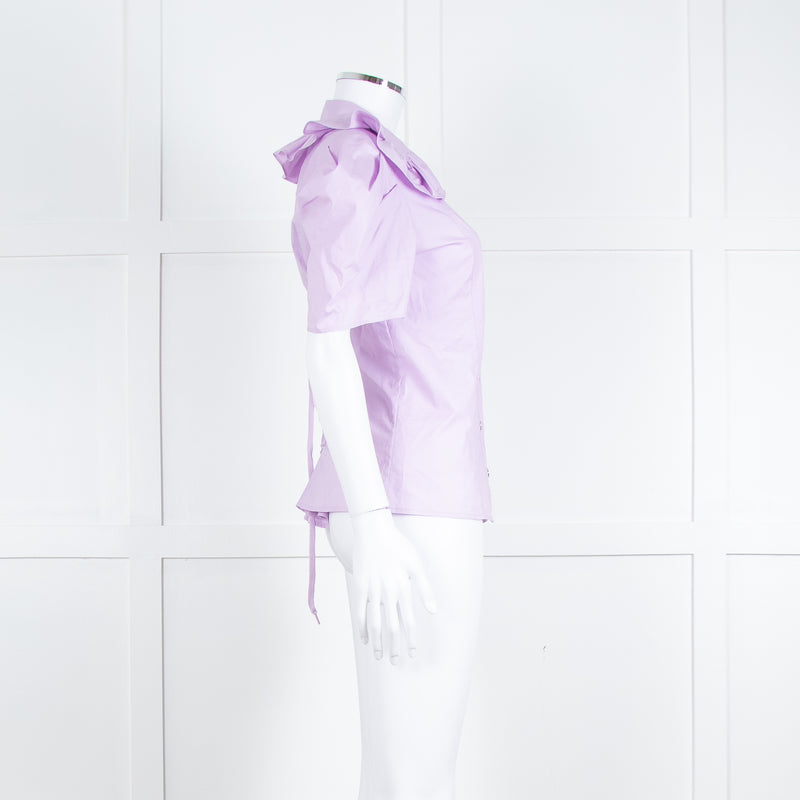 Twinset Actitude Lilac Frilled Collar Short Sleeve Cotton Top