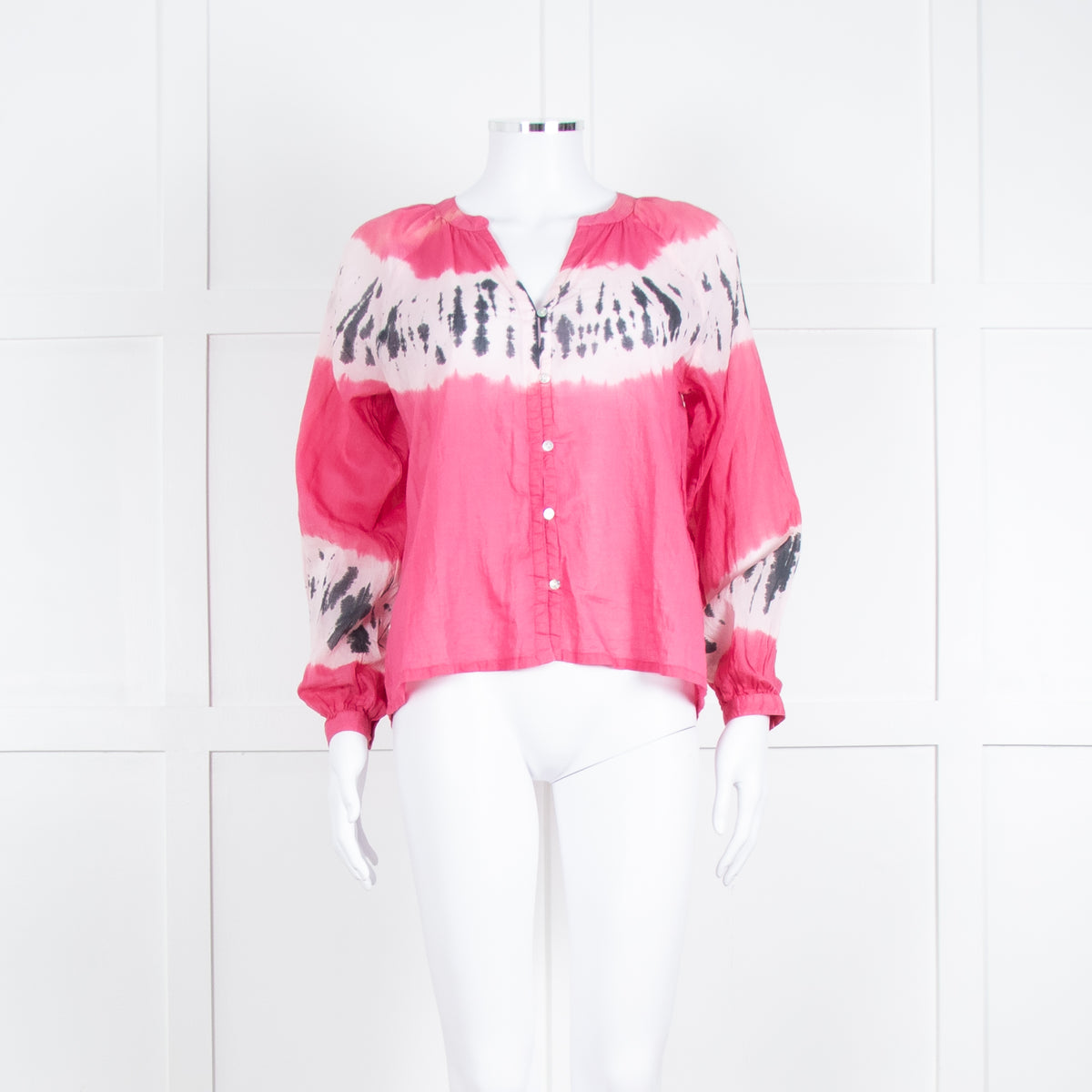 MKT Studio Pink Black Tie Dye Front Button Fine Cotton Top