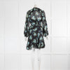 Zimmermann Black With Turquoise Flowers Silk Wraparound Dress With Slip