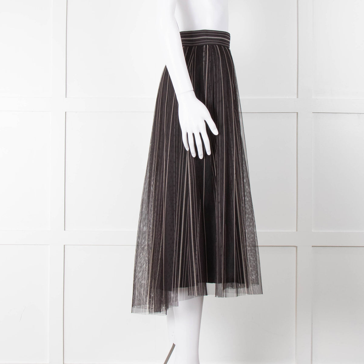 Brunello Cucinelli Black Grey Striped Tule Net Maxi Skirt