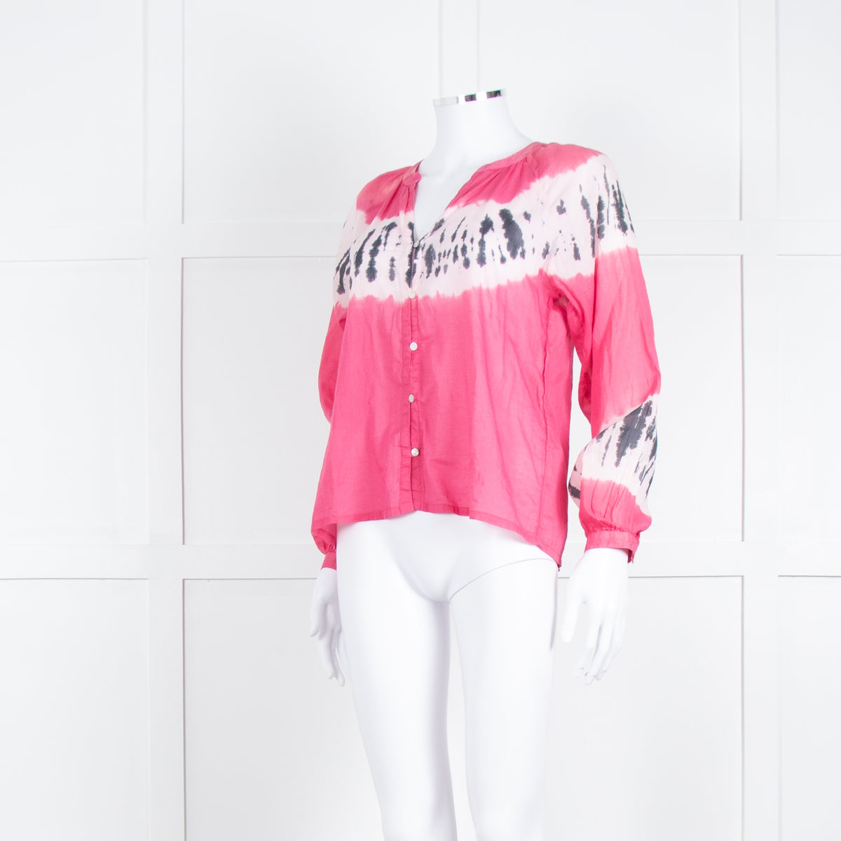 MKT Studio Pink Black Tie Dye Front Button Fine Cotton Top