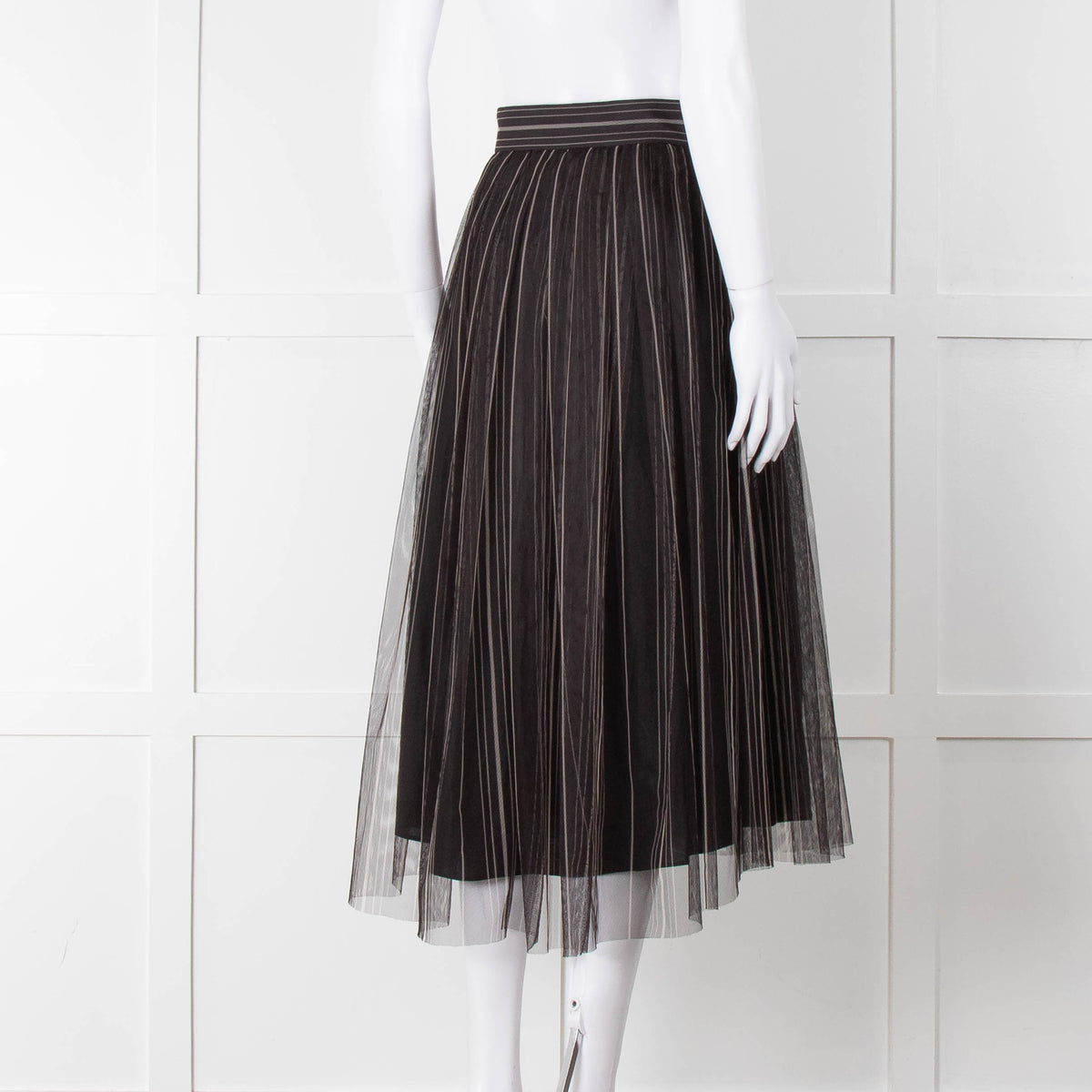 Brunello Cucinelli Black Grey Striped Tule Net Maxi Skirt