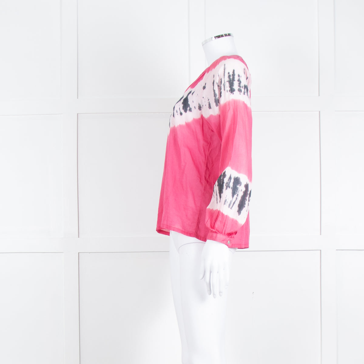 MKT Studio Pink Black Tie Dye Front Button Fine Cotton Top