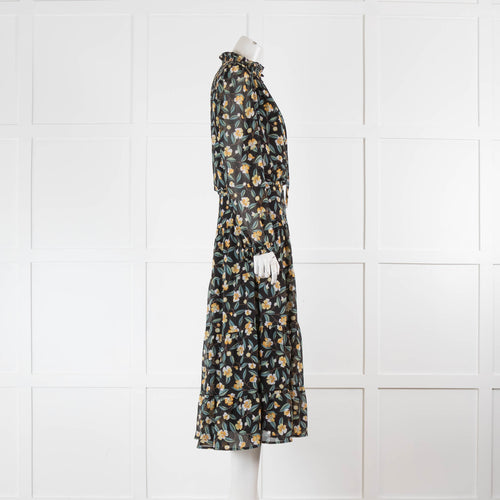 Cefinn Long Sleeve Black Dress with Yellow Flowers