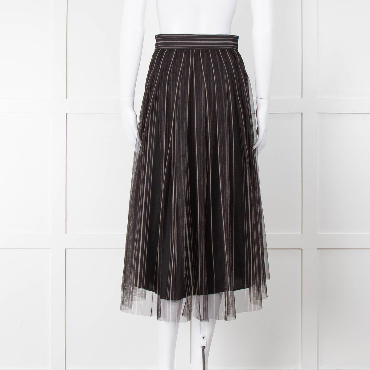 Brunello Cucinelli Black Grey Striped Tule Net Maxi Skirt