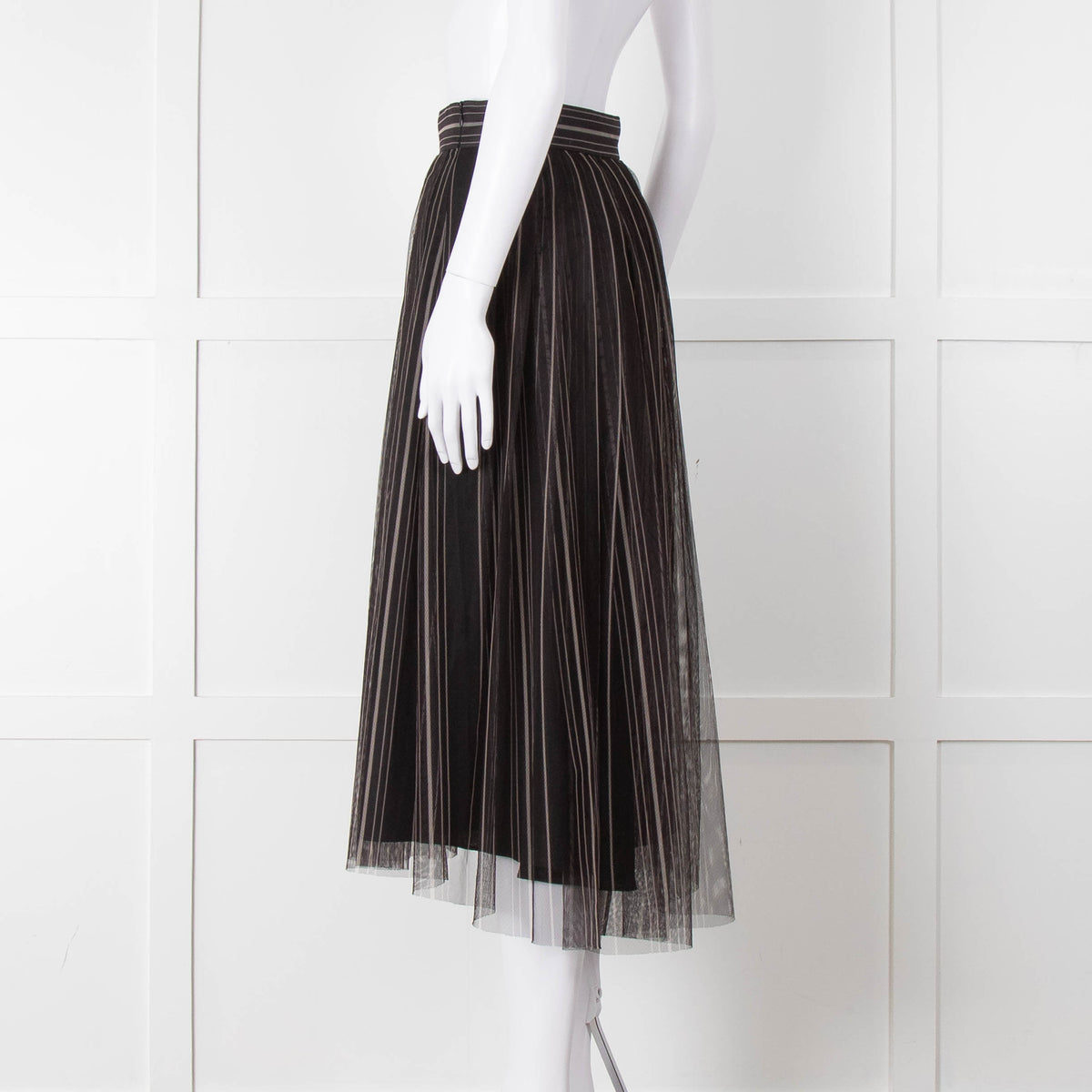 Brunello Cucinelli Black Grey Striped Tule Net Maxi Skirt