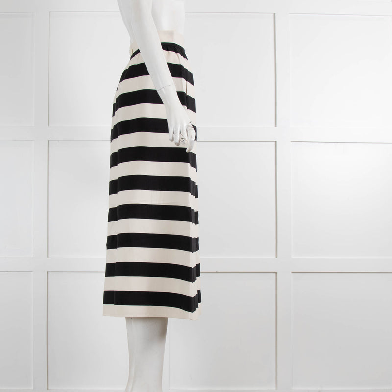 Valentino Black And Cream Stripe A Line Skirt