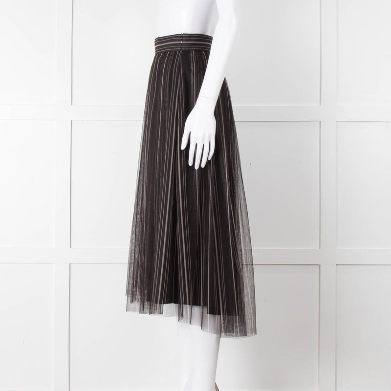 Brunello Cucinelli Black Grey Striped Tule Net Maxi Skirt