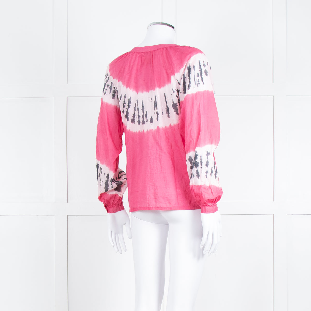 MKT Studio Pink Black Tie Dye Front Button Fine Cotton Top