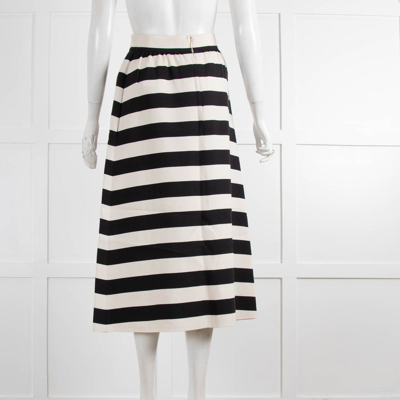 Valentino Black And Cream Stripe A Line Skirt