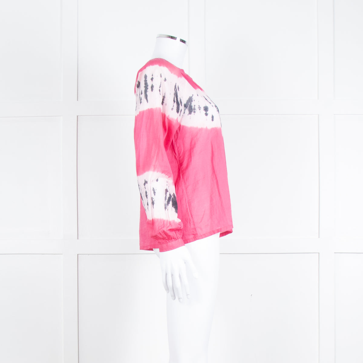 MKT Studio Pink Black Tie Dye Front Button Fine Cotton Top