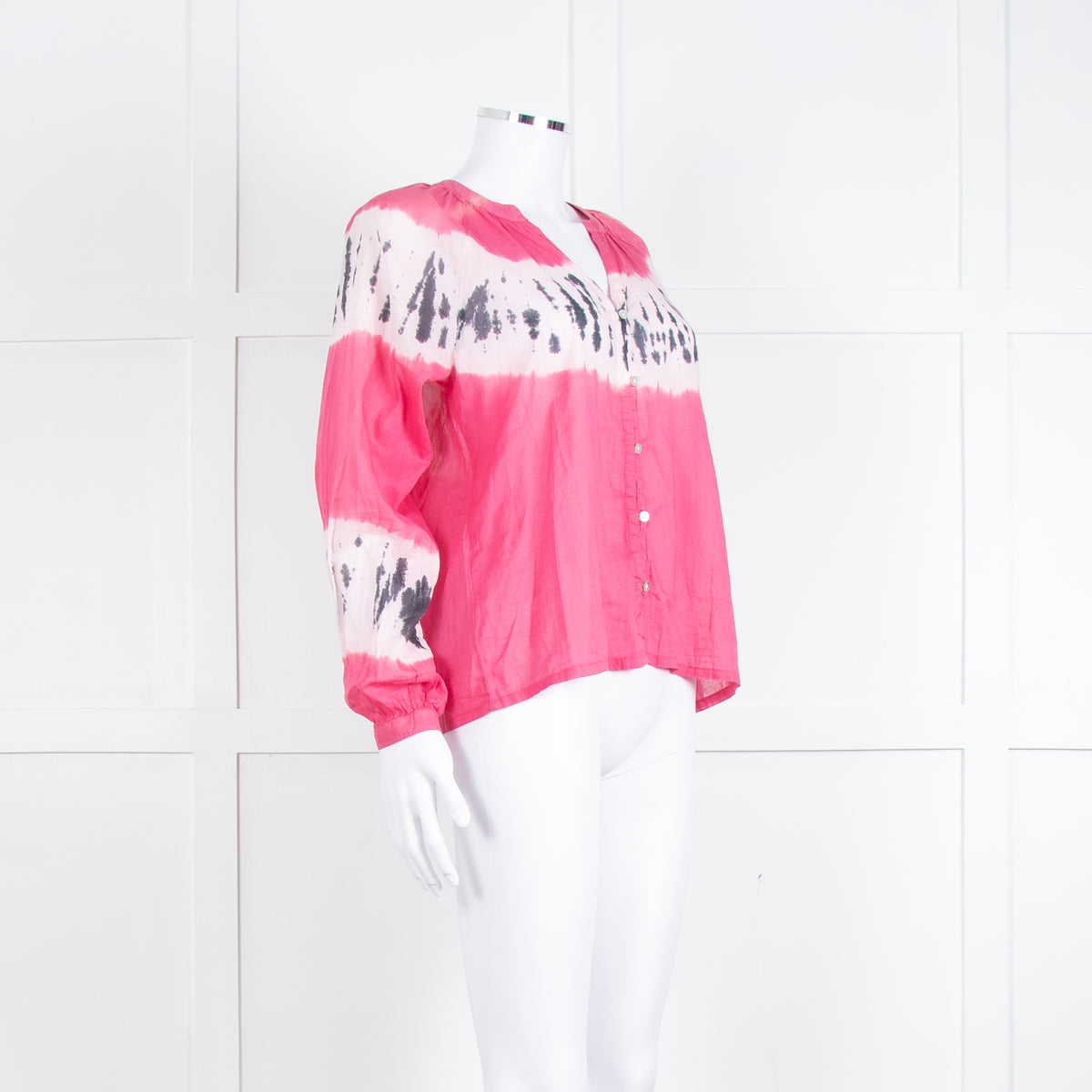 MKT Studio Pink Black Tie Dye Front Button Fine Cotton Top