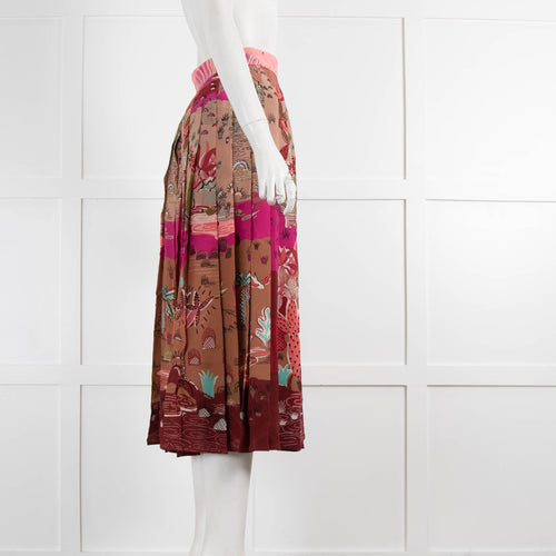 Valentino Printed Silk Pleated Skirt
