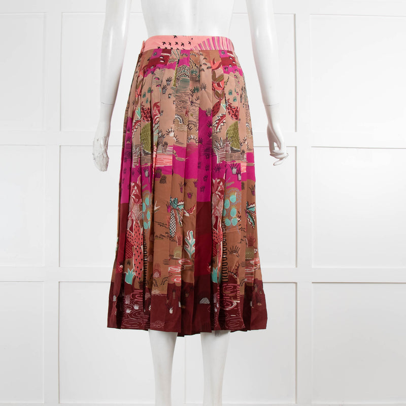 Valentino Printed Silk Pleated Skirt