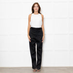 Joseph Black Satin High Waisted Belted Trousers