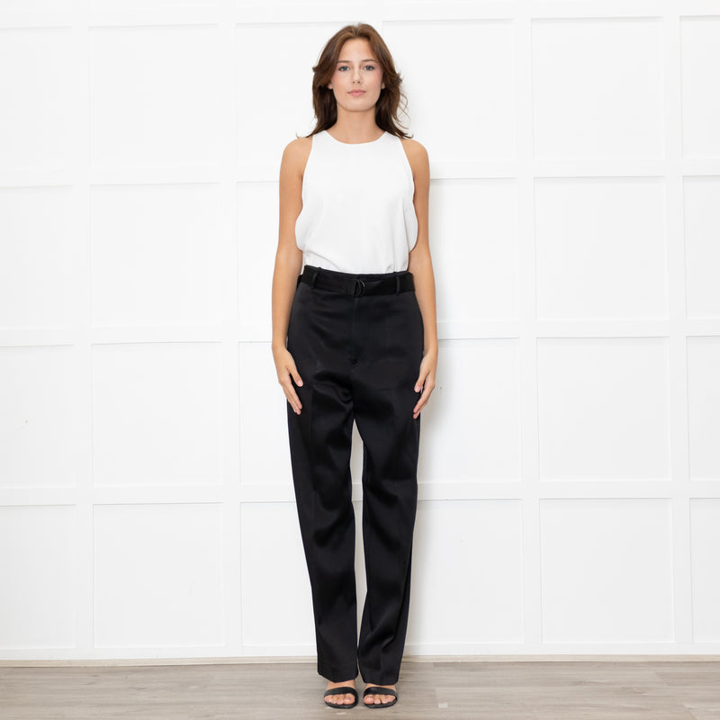 Joseph Black Satin High Waisted Belted Trousers