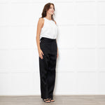 Joseph Black Satin High Waisted Belted Trousers