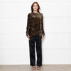 Raey Brown Black Velvet Animal Print Long Sleeve Top