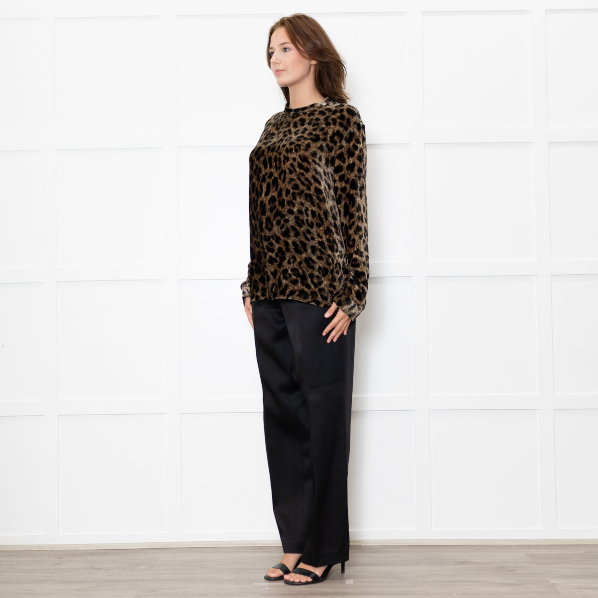 Raey Brown Black Velvet Animal Print Long Sleeve Top