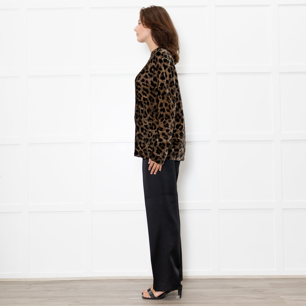 Raey Brown Black Velvet Animal Print Long Sleeve Top