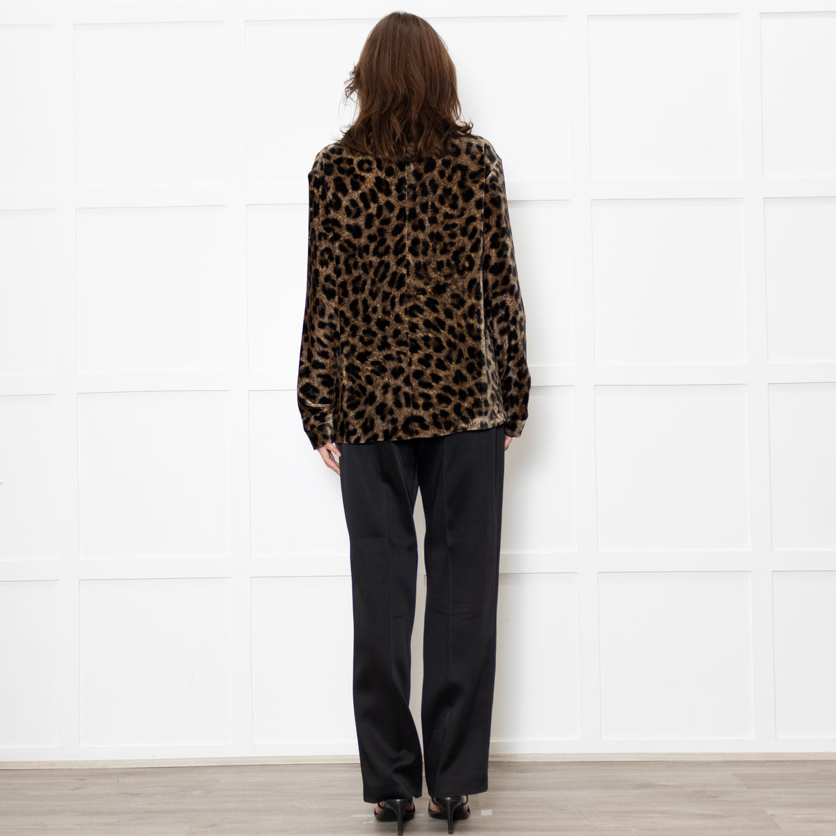 Raey Brown Black Velvet Animal Print Long Sleeve Top