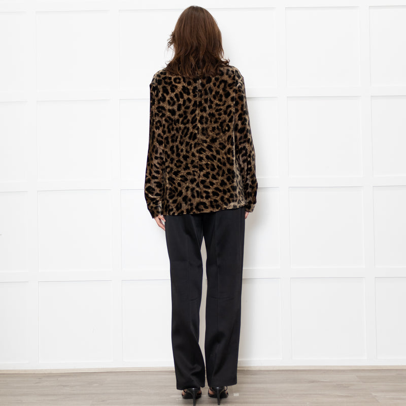 Raey Brown Black Velvet Animal Print Long Sleeve Top