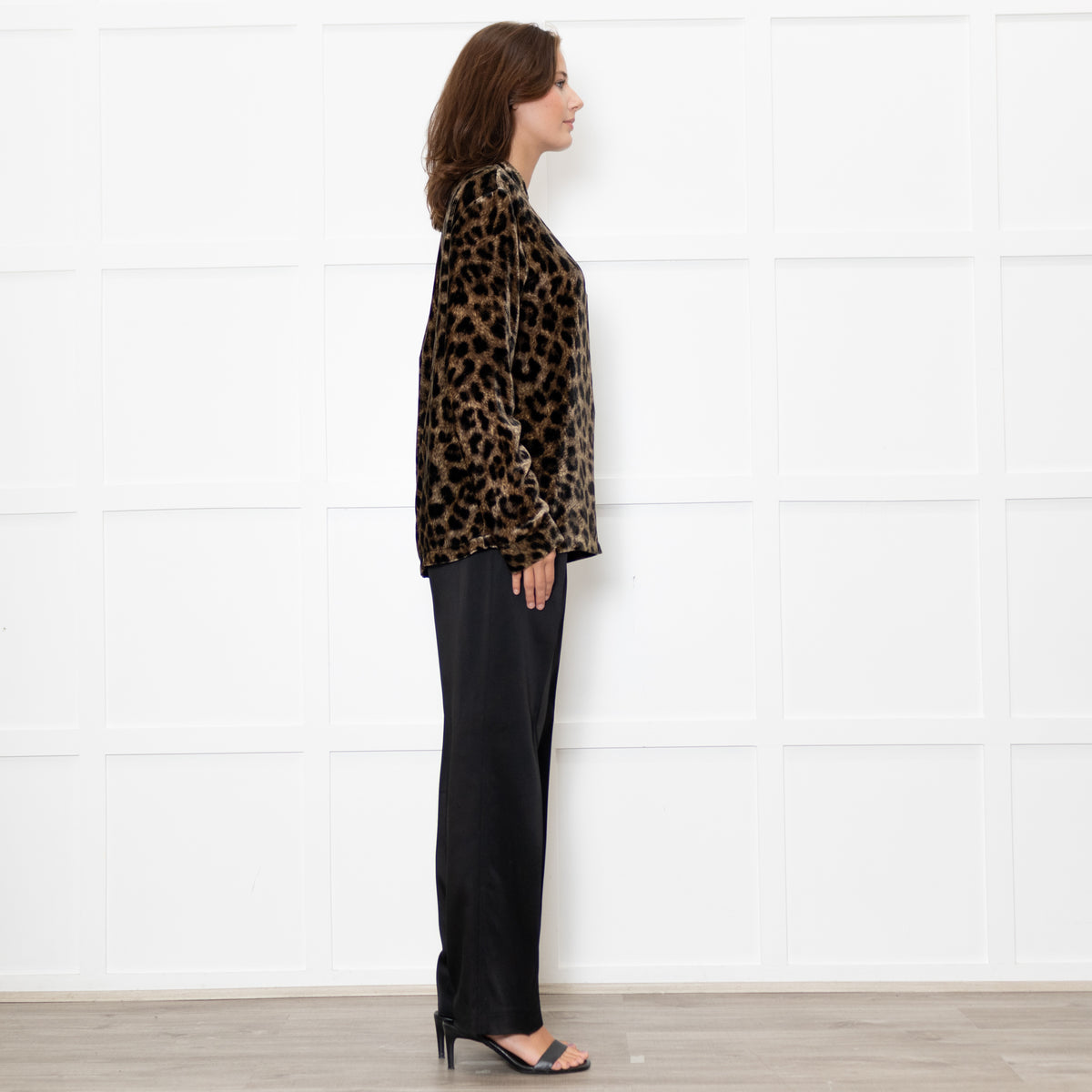 Raey Brown Black Velvet Animal Print Long Sleeve Top