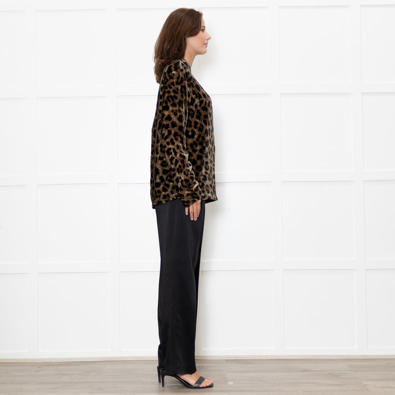 Raey Brown Black Velvet Animal Print Long Sleeve Top