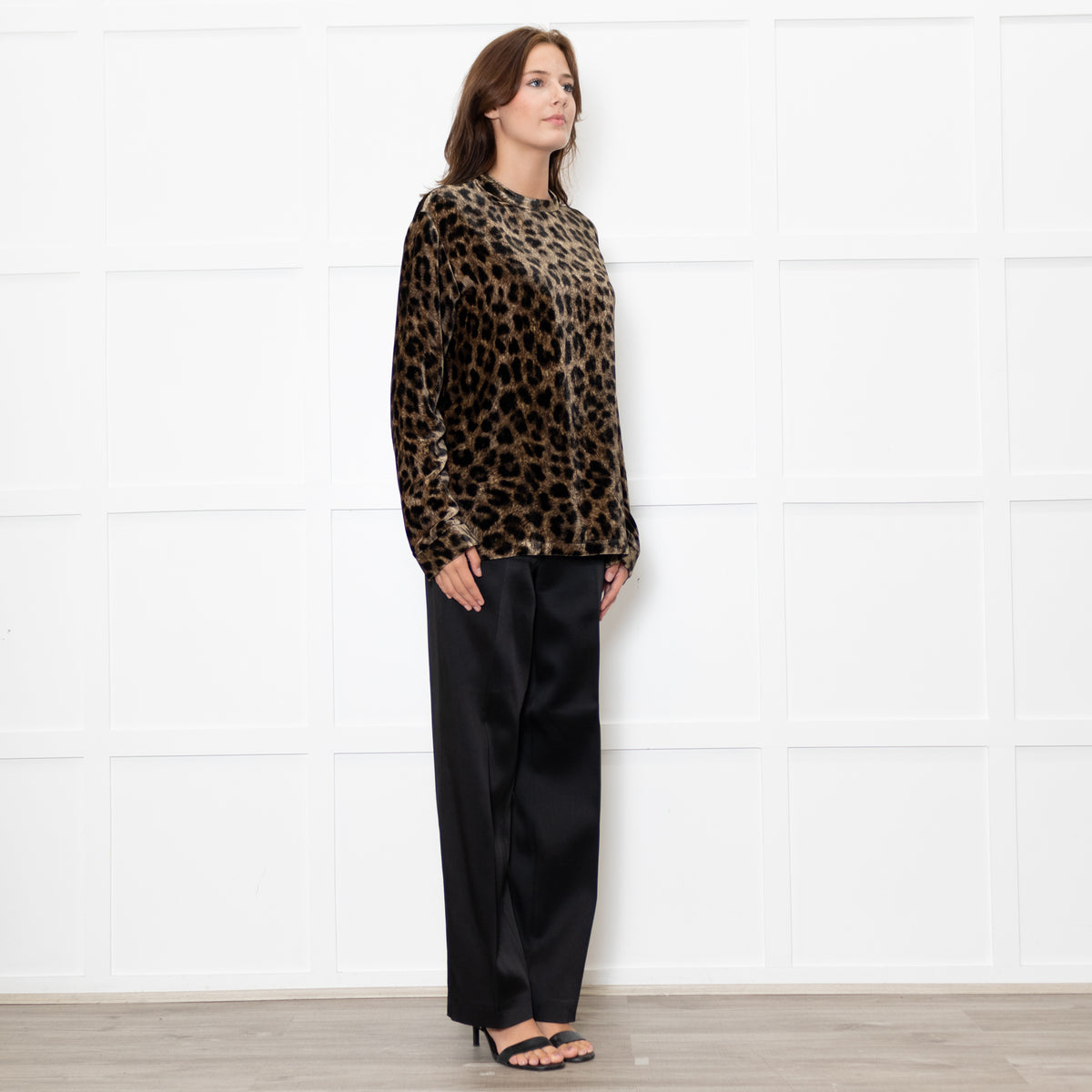 Raey Brown Black Velvet Animal Print Long Sleeve Top