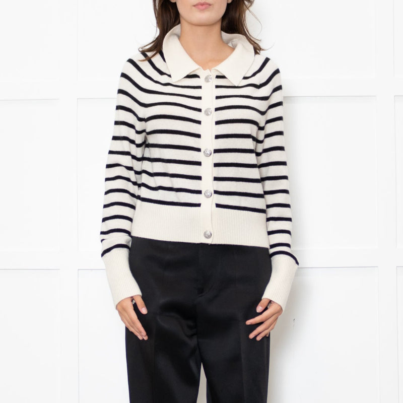 Veronica Beard Cream And Black Cheshire Cardigan
